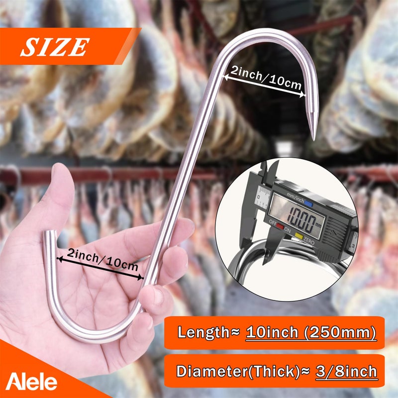Alele 10" Meat Hook 10mm Heavy Duty Stainless Steel Butcher Hooks for Hanging Beef (10inch 10mm 4p) - Image 3